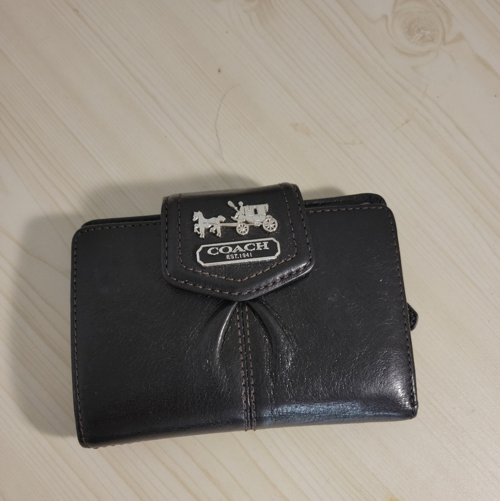 Coach black leather wallet horse carriage
